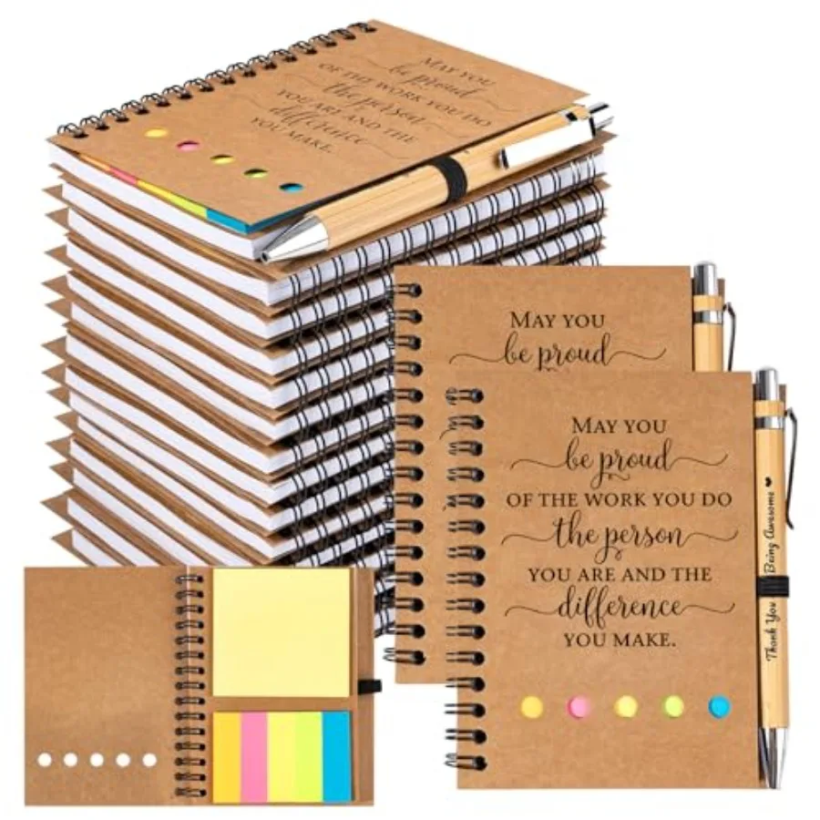 

Sets Employee Appreciation Gifts Bulk Inspirational Spiral Notebook Journal with Sticky Notes Motivational Bamboo Pen Thank You