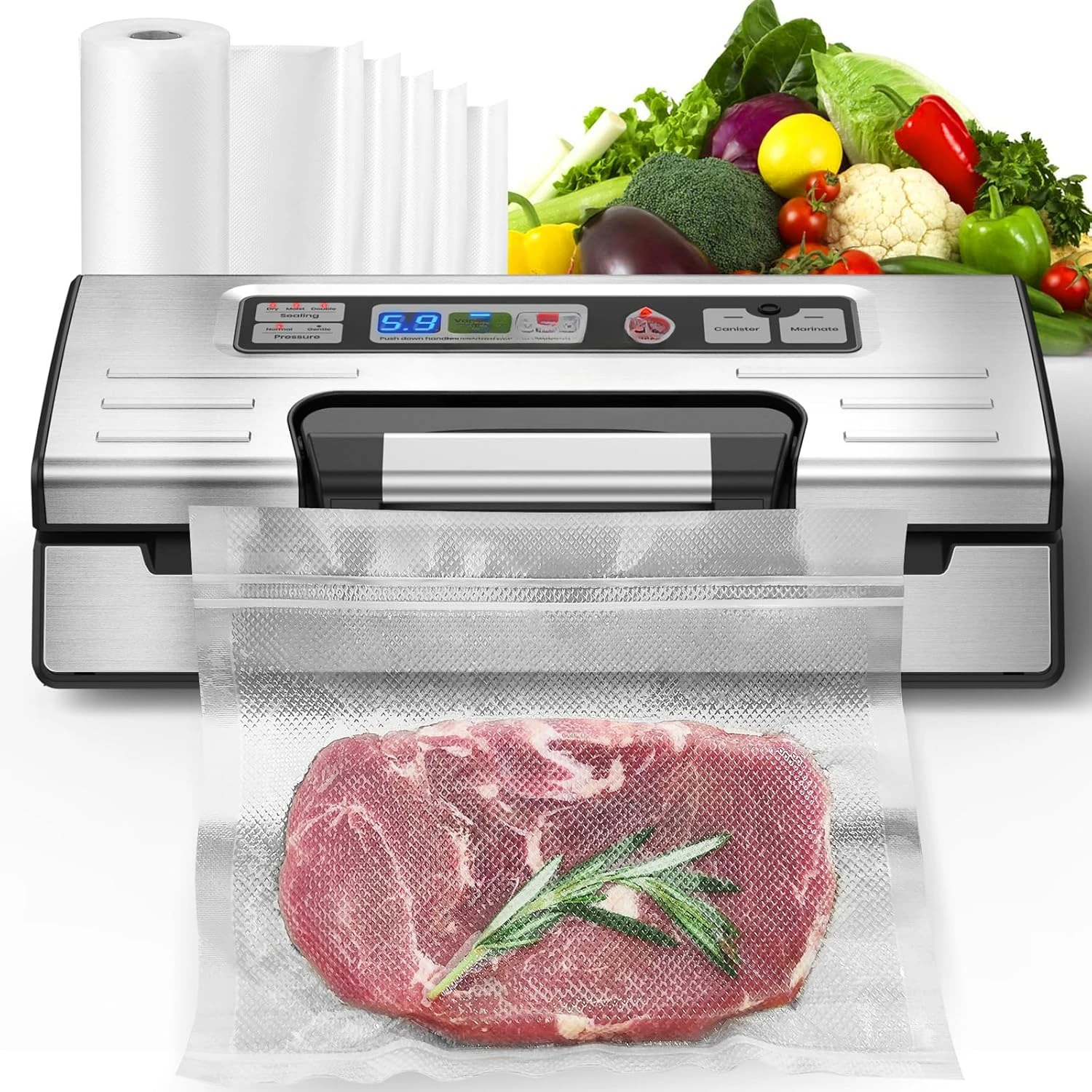 

Vacuum Sealer Machine, 95kPa Food Sealer with Double Heat Seal