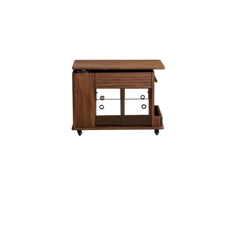 Black walnut rotating coffee table, small apartment living room household sofa side cabinet, movable trolley