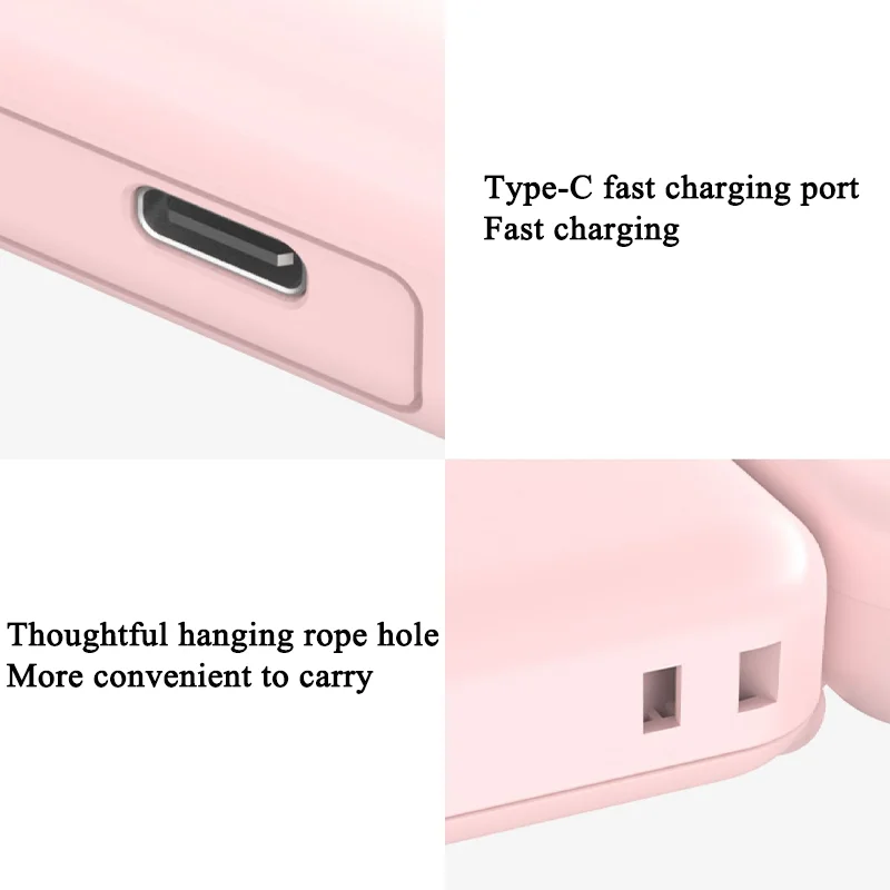 3-in-1 Mini Portable Fan Hanging Neck Fan Handheld Fan & Foldable Mirror with Power Bank, Compact & Portable for Summer Sports