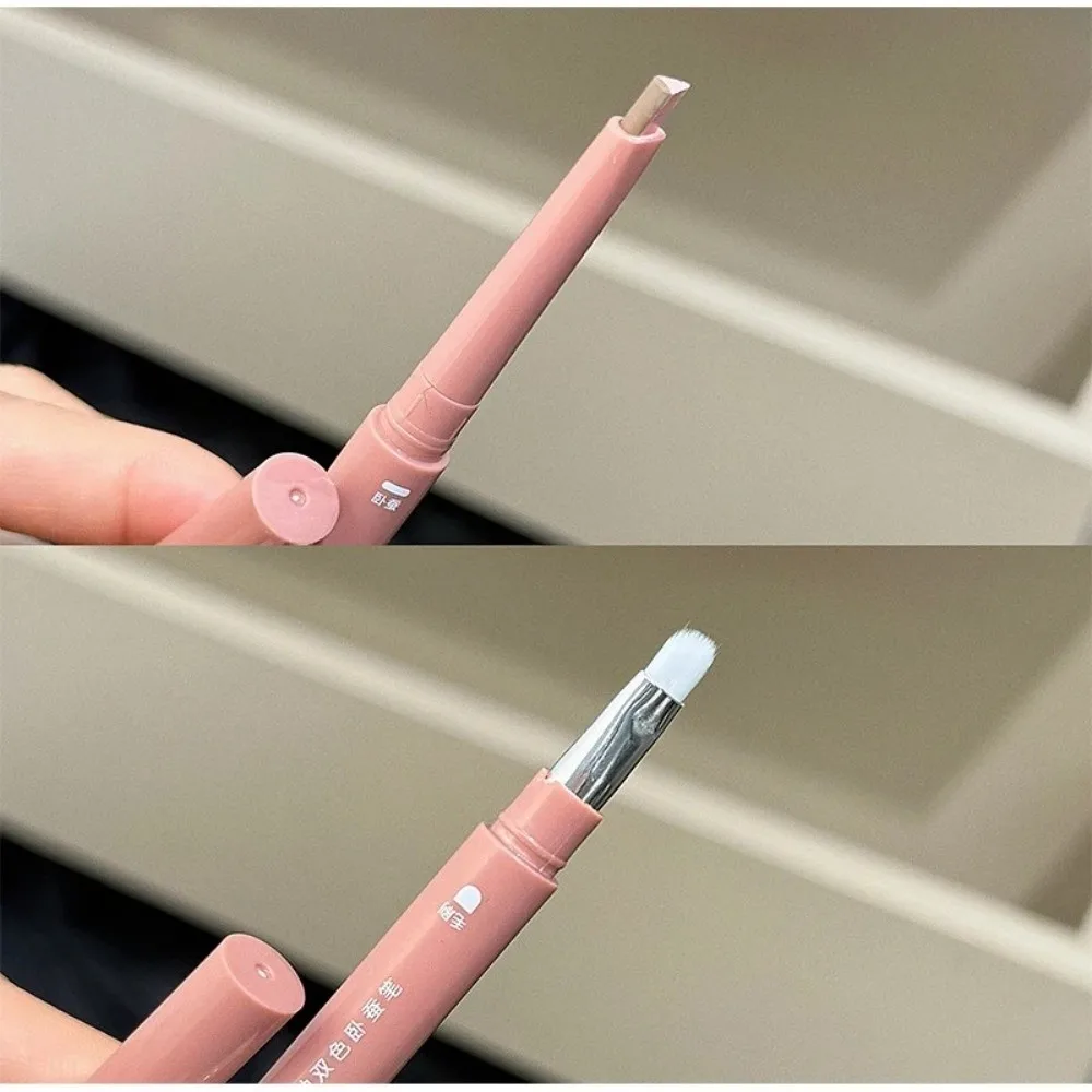 2 Color-Blocking Sleeping Silkworms Stick Ombre Pink Brown Highlighter Pen Lower Lash Line 2-in-1 Eyeshadow Stick Quick Makeup