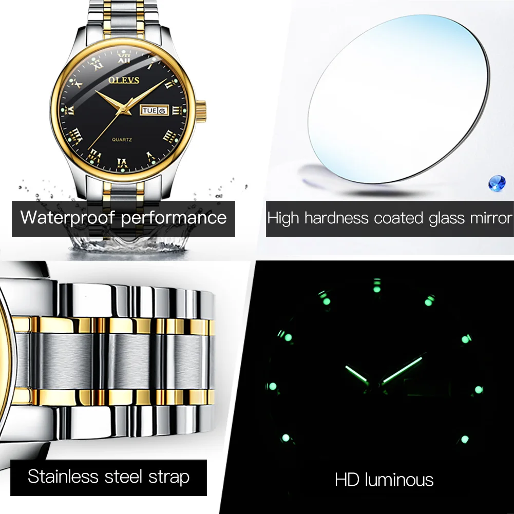 Olevs Top Klassieke Paar Quartz Horloge Mode Waterdichte Lichtgevende Rvs Lederen Band Zakelijke Paar Quartz Horloge