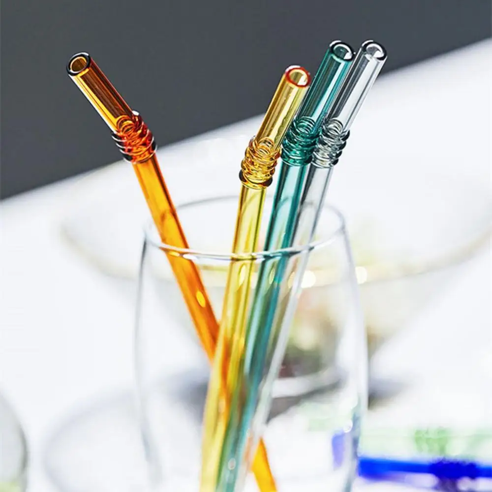 8 Colors Reusable Heat Resistance Clear Thick Glass Straws Coffee Milk Tea Bent Straws Bar Party Cocktail Drinks Accessories