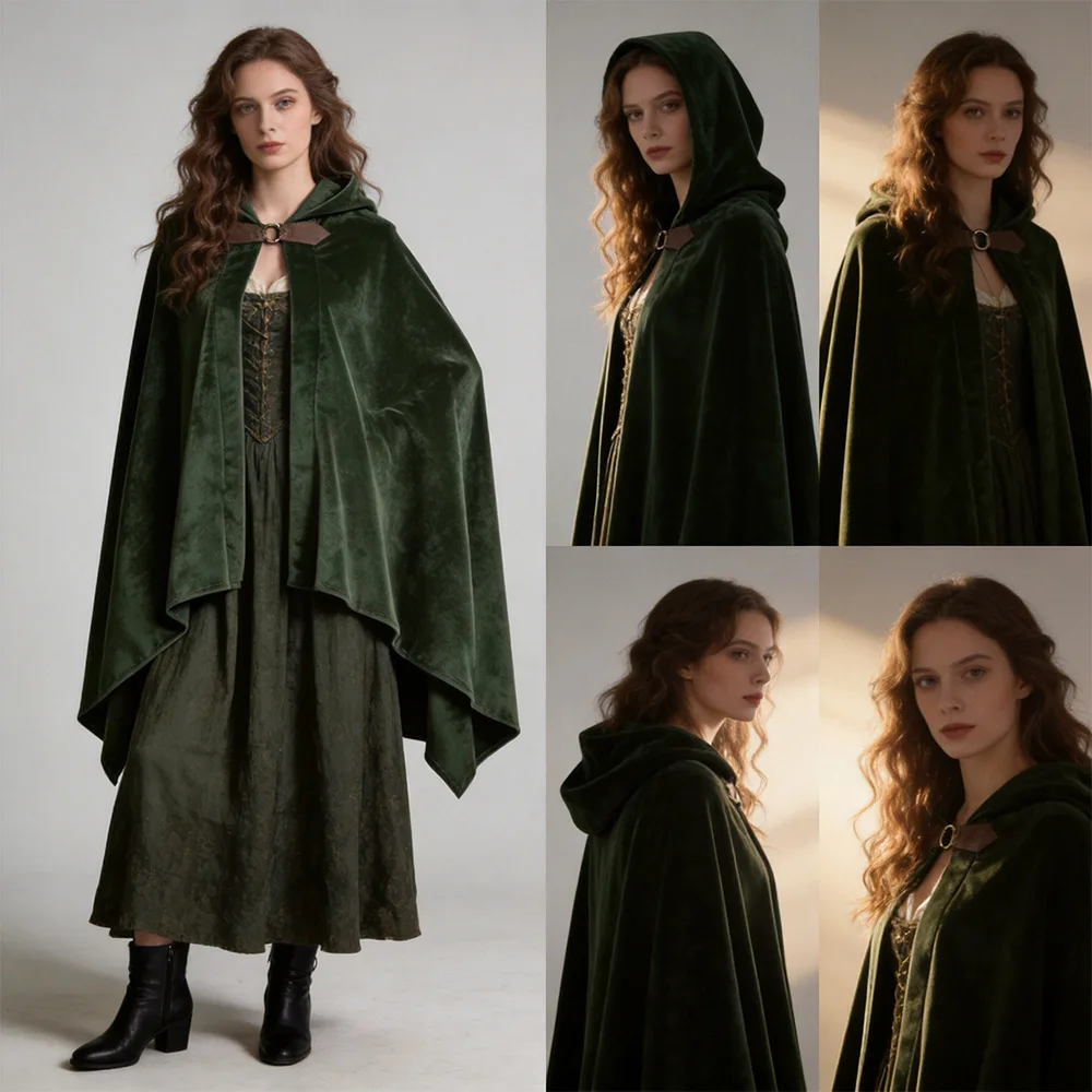 Elfenritter Kurzer Umhang Cosplay Halloween Zauberer Wildledercape Unisex Samtumhang mit Kapuze Renaissance-Kostüm 2026 – Detail 8
