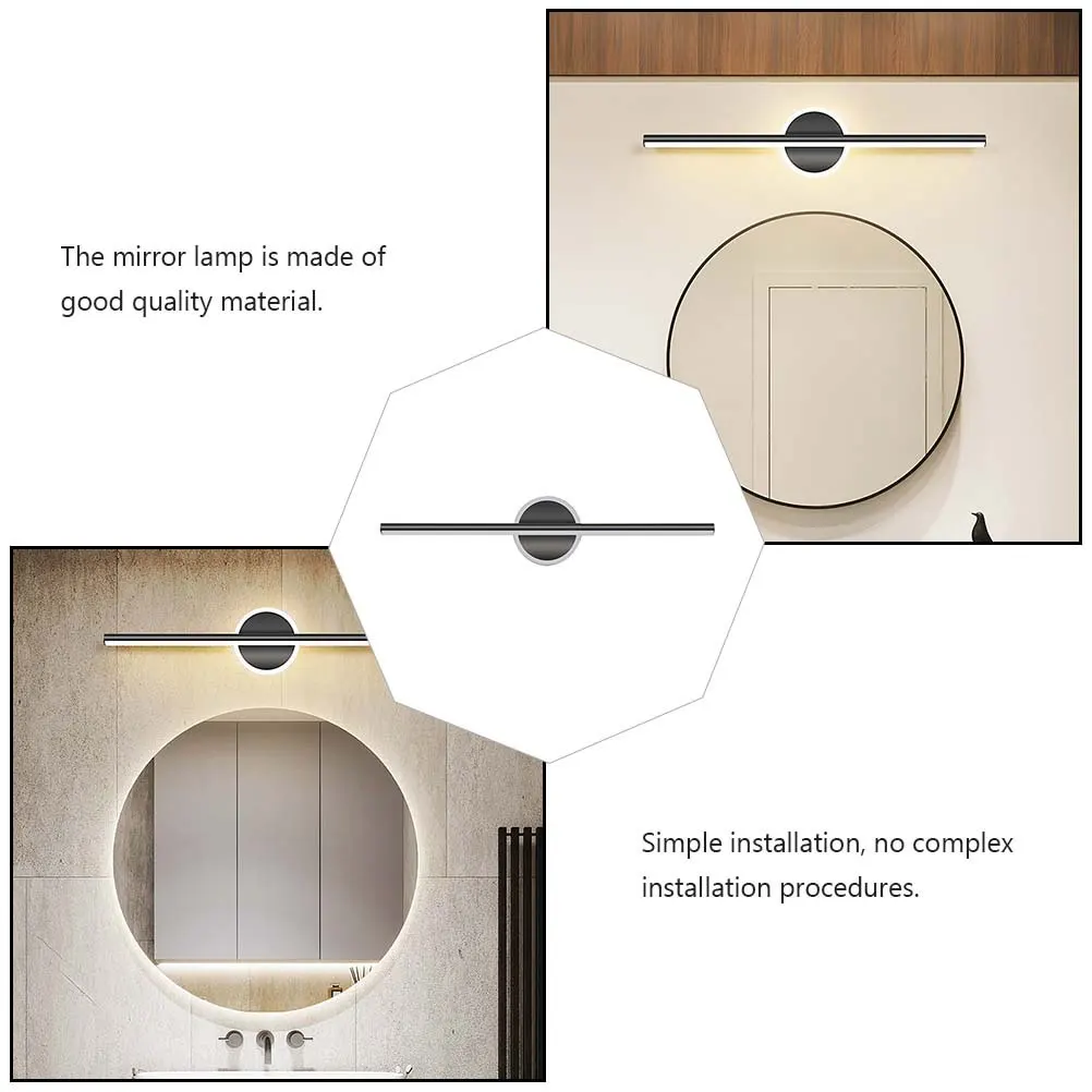 

Modern LED Mirror Light 38x13x6cm Gentle Light for Bathroom Vanity Simple Style Wall Lamp Black Round 10W 220V Bathroom Mirror