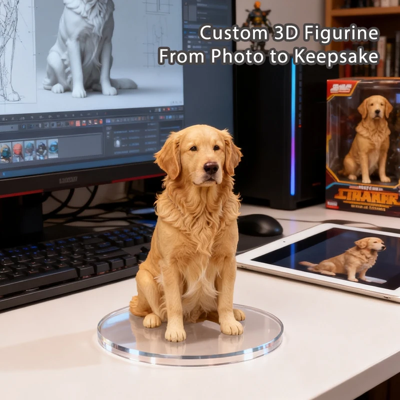 Custom 3D Pet Figurine From Your Photo, Personalized Full‑Color Pet Memorial Statue, Customized Dog Cat Sculpture Keepsake Gift