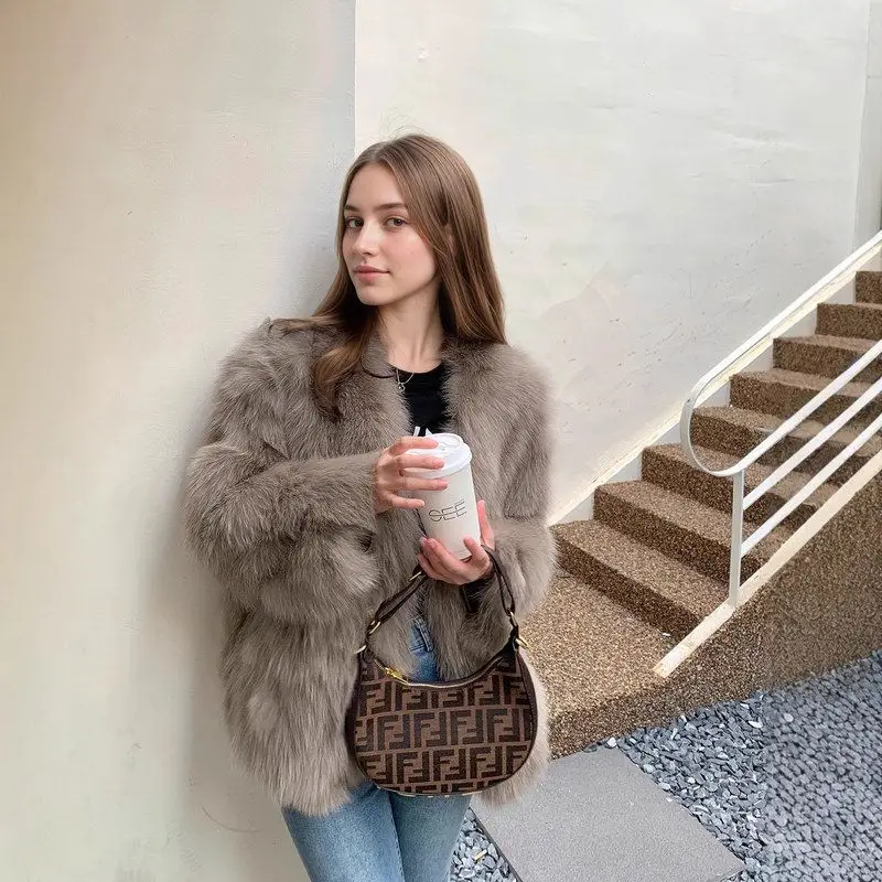 Jaet de pele transfronteiriça feminino ort v-ne inverno outerwear tecido de poliéster briti sle solto ajuste thiened longo sve