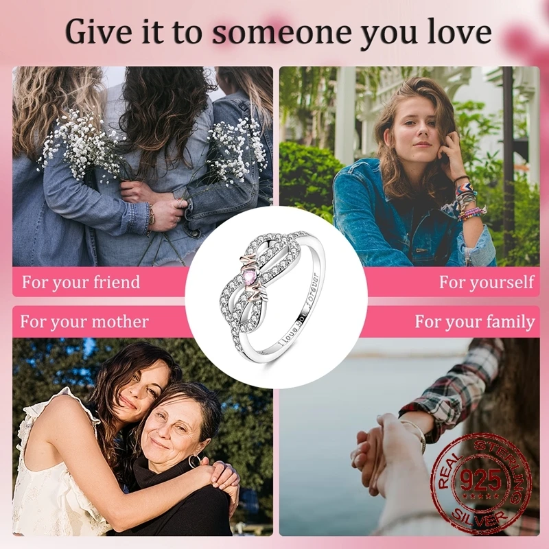 Women's 925 Sterling Silver Forever Love Mom Ring, Gift