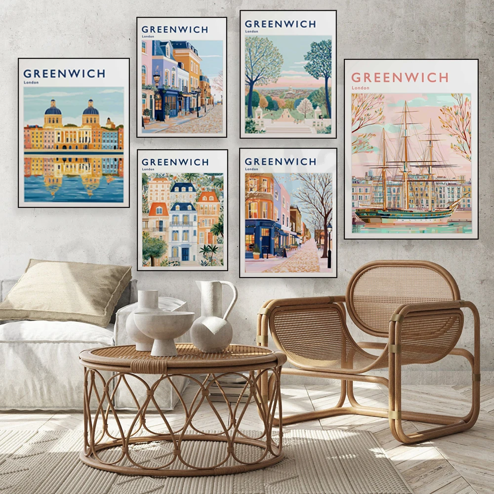 Greenwich print, London, England art print, Prime Meridian art, Cutty Sark, Royal Observatory, London landmark travel poster