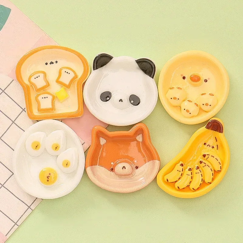 10pcs Cute Panda Banana Dog Plate Diy Handmade Cream Glue Mobile Phone Case Keychain Hairpin Resin Jewelry Accessories