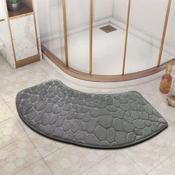 Bathroom Mat Curve Foot Mat Pebble Emboss Carpet Curved Bath Mat Non-Slip Absorbent Bathroom Floor Toilet Mat Curved Shower Mat