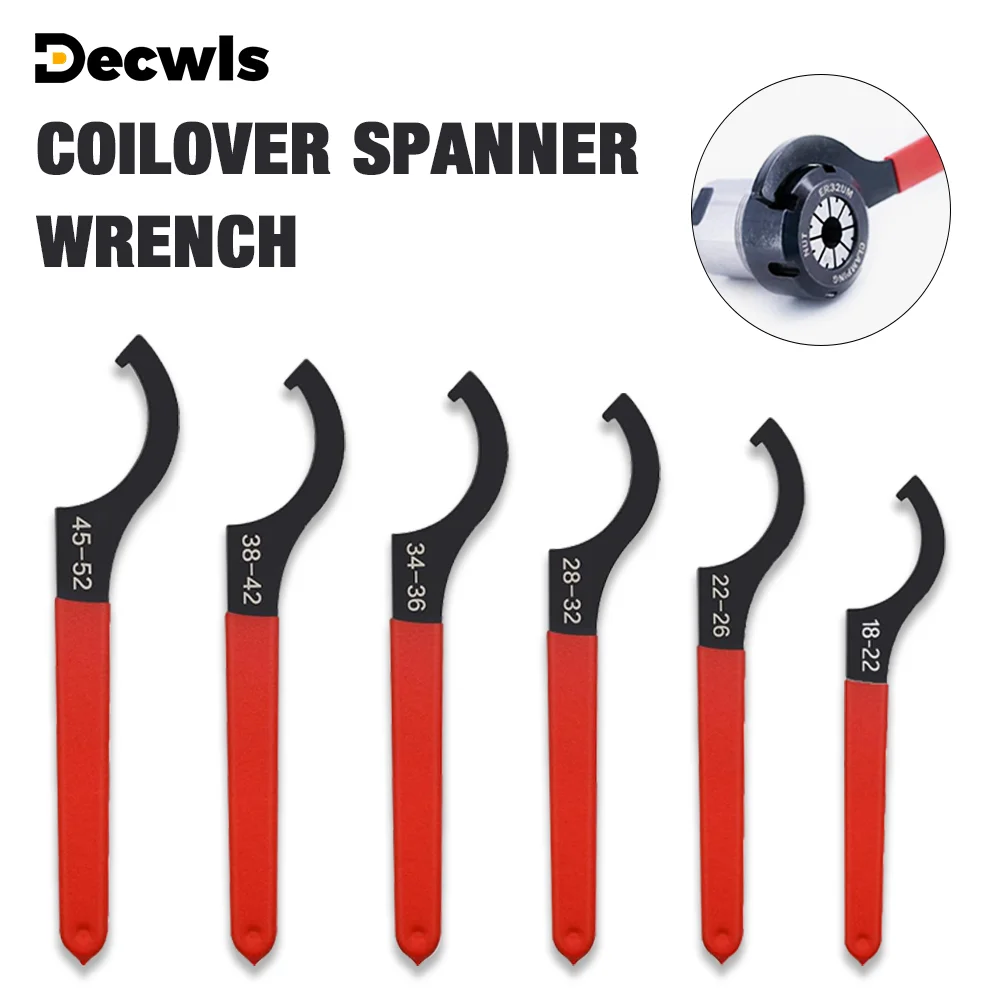 6PCS Coilover Wrenches, C-Shaped Wrench, Non-slip Hook Wrenches Tool, For Round C-Shaped Nut, Automotive Coilover Shock Absorber