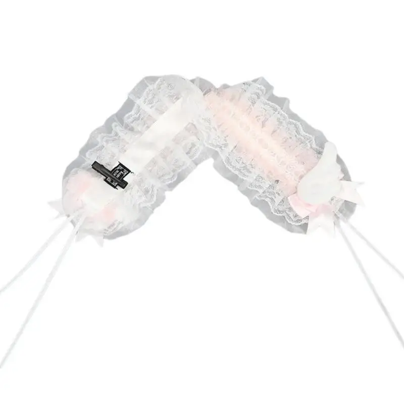 

31BB Wing Girl Ruffled Headwear Lace Trim Subculture Flouncing Headwear Maid Headpiece Bows Headbands