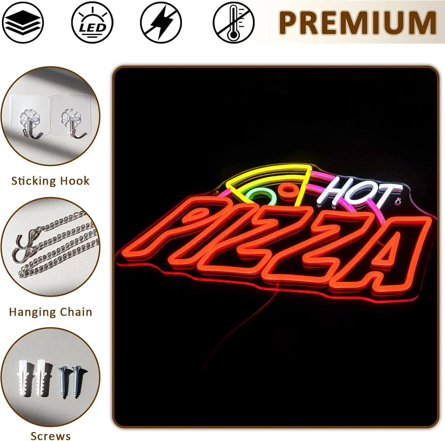 Pizza Neon Light Sign USB Dimmable LED Neon Sign Wall Decoration for Pizza Shop Bedroom Gameroom Livingroom Birthday Party Gift