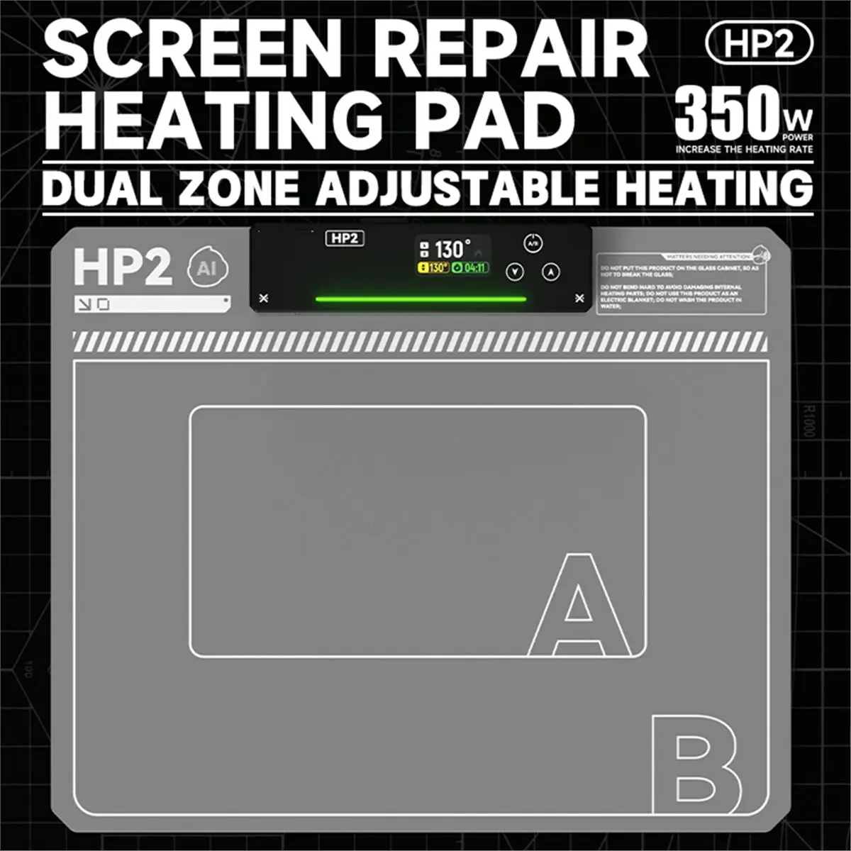 LW-HP2 15inch LCD Screen Disassembly Heating Mat for Mobile Phone Two-Layer Silicon Dual Zone 220V EU Plug