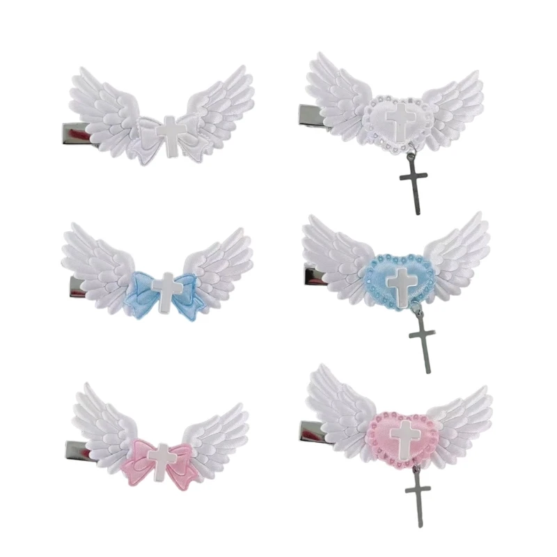 Y2K Girls Angel Wing Hair Clip Cute Bowknot/Heart Cross Pendant Hairpin Women Fashionable Hair Barrette Decoration Ornament