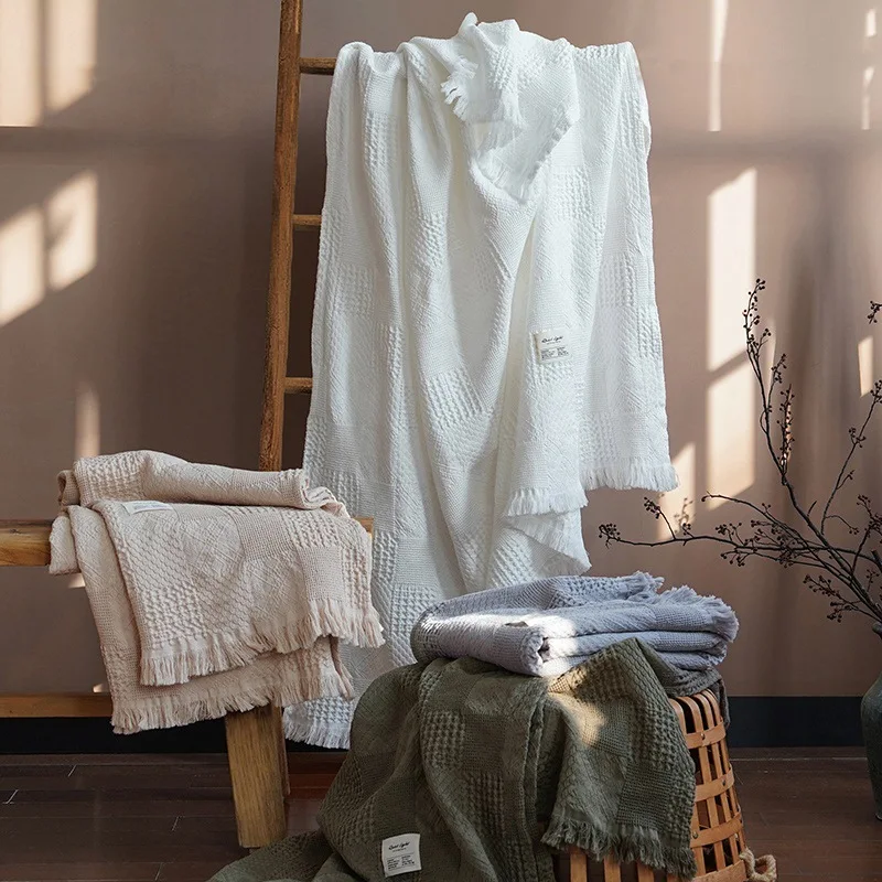 

Cotton Linen Throw Blanket With Tassels Solid White Beige Gray 140x190cm For Sofa Couch Bed Chair Living Room Bedroom