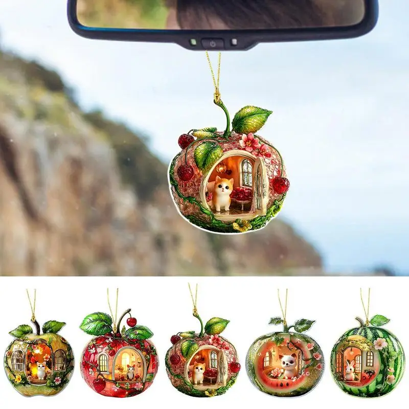 Valentine Tree Ornaments Auto Hangable Ornament Animal Fruit House 2D Acrylic Valentine's Day Hangable Car Ornament Cartoon Car