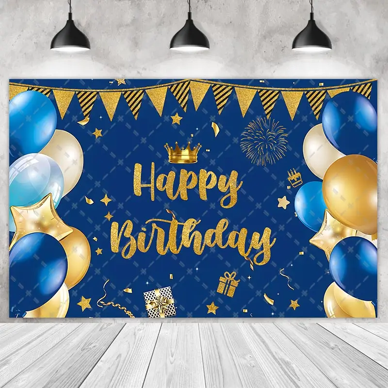 

Prince Balloons Party Backdrops Children Kids Birthday Photography Cake Smash Roal Blue Background Photo Shoot Studio