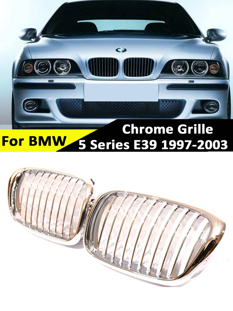 

For BMW 5 Series E39 1997-2003 Refting Grille Car Replacement Singel Slat Chrome Sliver Front Kidney Bumper Black Racing Gril