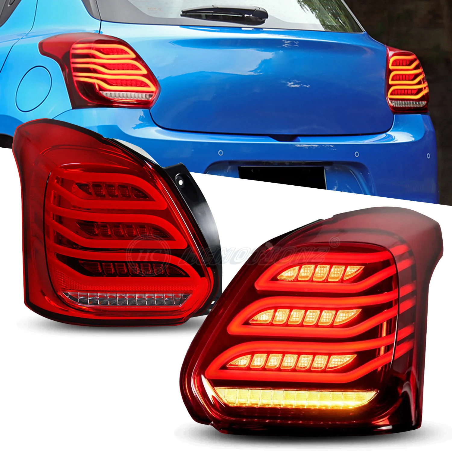 HCMOTIONZ LED Tail Light for Suzuki Swift 3th gen MK5 AZ 2017-2022 Animation Daytime Running Lamp Driving Car Assembly