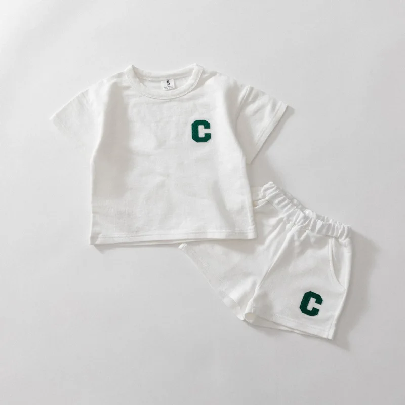 2psc Summer Newborn Infant Baby Girls Boy Fallow T-shirt + Shorts Print Fashion Letter set Kids  Fashion Baby Clothing