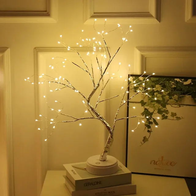 Kerstfee Boom Led Nachtlampje Tafelblad Tak Nachtlamp Voor Huis Slaapkamer Decoratie Decor Fee Licht Vakantie Verlichting