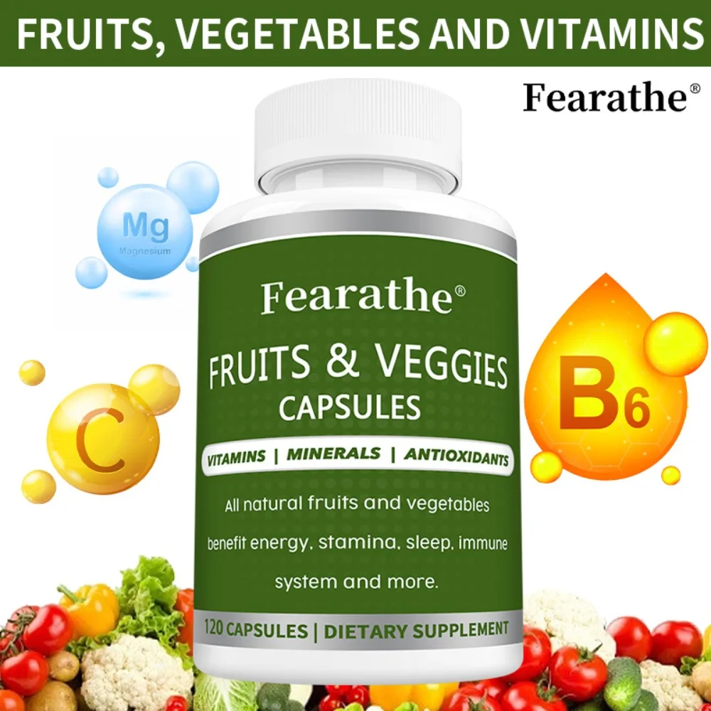 Whole Food Fruit & Vegetable Supplement Capsules with Vitamins, Minerals, Antioxidants for Energy, Stamina, Immune & Skin Health
