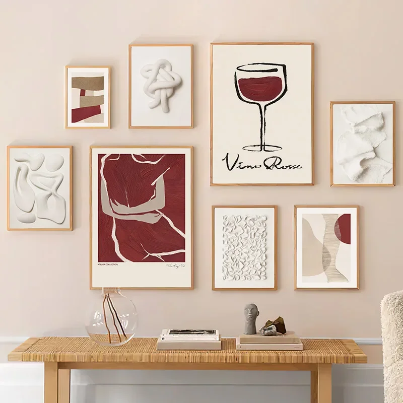 

Red Wine Line Body White Modern Abstract Hug Wall Art Canvas Painting Posters Living Room Decoration Print Salon Wall Picture