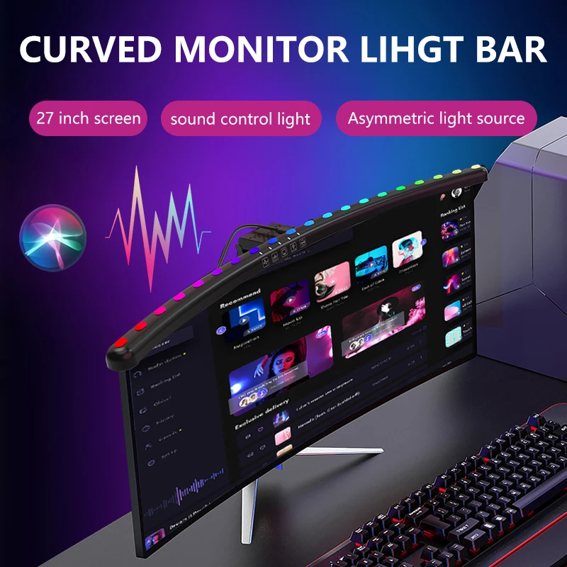 60cm RGB Led Computer Monitor Light Bar Music Rhythm Screen Hanging Light Dimming Atmosphere Night Lamp For Game/Study/Work