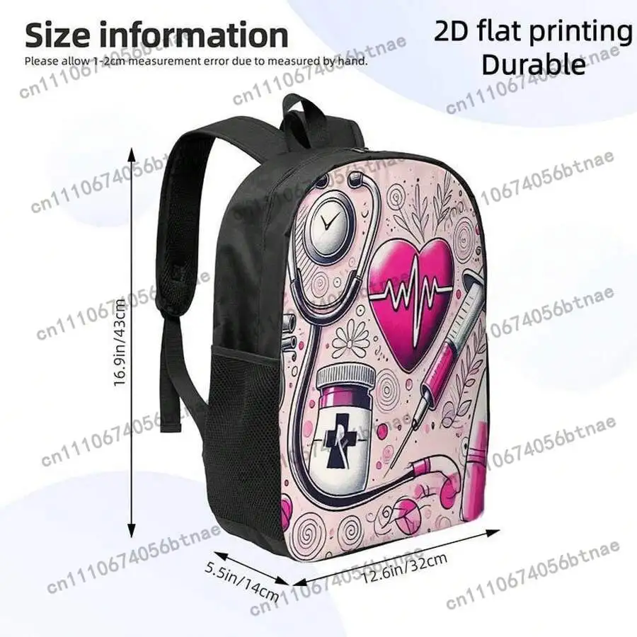 1pc & Medical-Themed Backpack With Heart Print & Medical Tools - Pink Medical Symbols, Lightweight Large Capacity Hospital Trave
