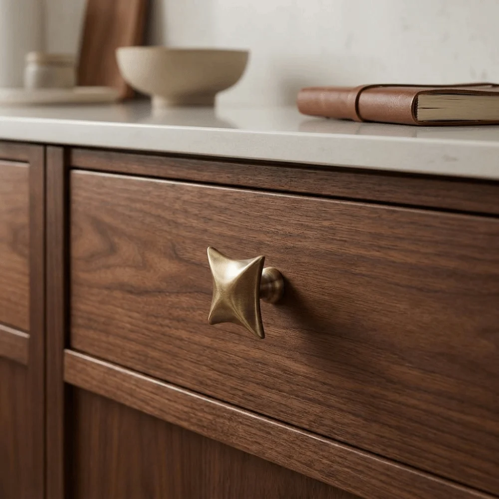 Four Point Star Cabinet Knobs Zinc Alloy Modern Minimalist Furniture Handles Nordic Light Luxury Gloss Silver Drawer Pulls
