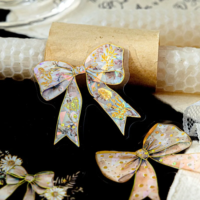 Vintage Bow PET Stickers Transparent Aesthetic Scrapbooking Decal Retro Retro European Sticker for Journal Decor DIY Gift Making