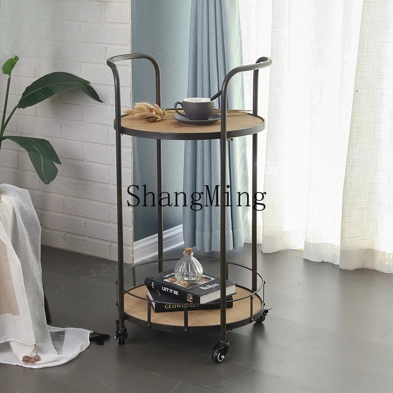 

SM household industrial wind wrought iron double-layer coffee table old rack movable trolley