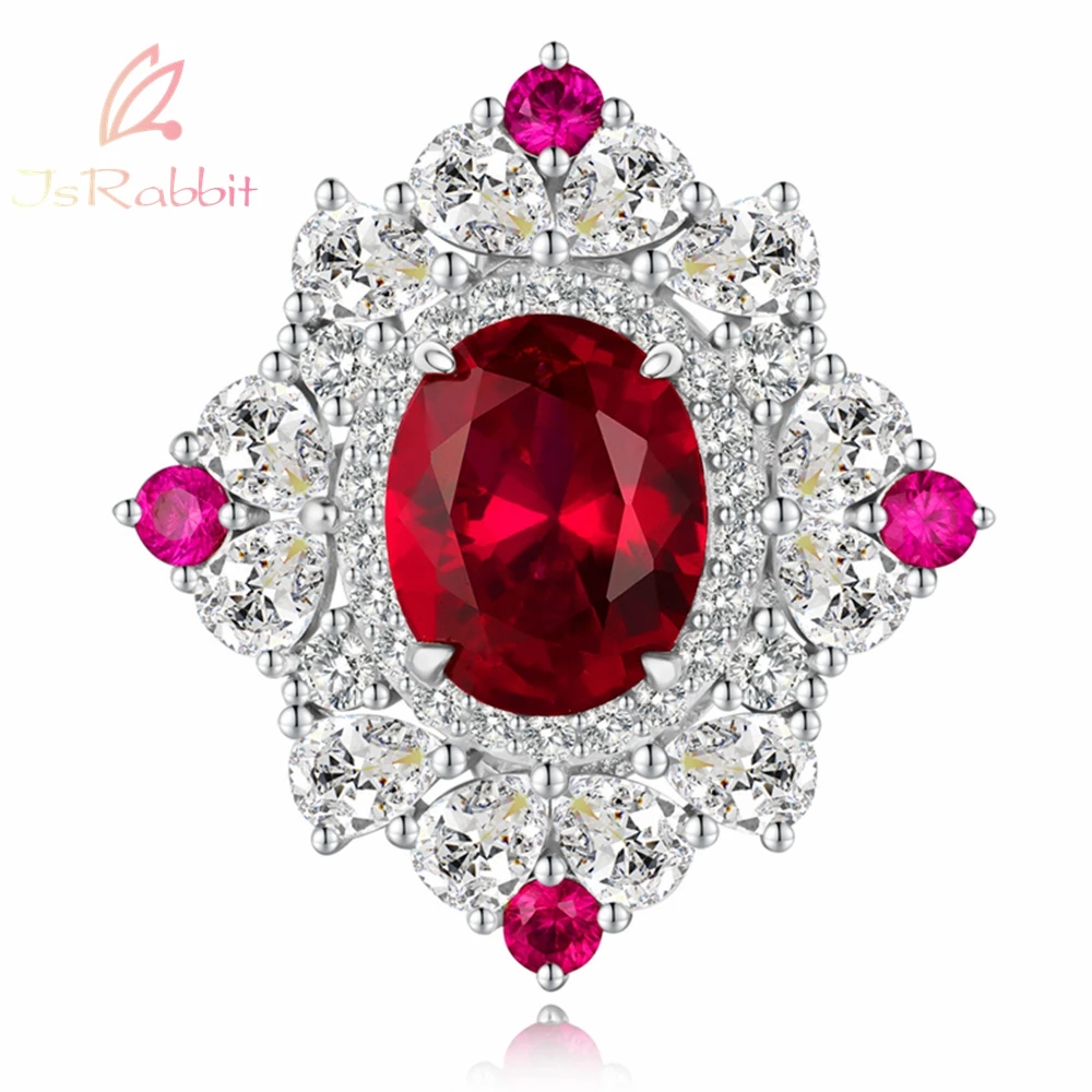 

IsRabbit 18K Gold Plated Oval Cut 8*10MM Created Vivid Red Sapphire Diamond Engagement Ring Silver 925 Fine Jewelry FreeShipping