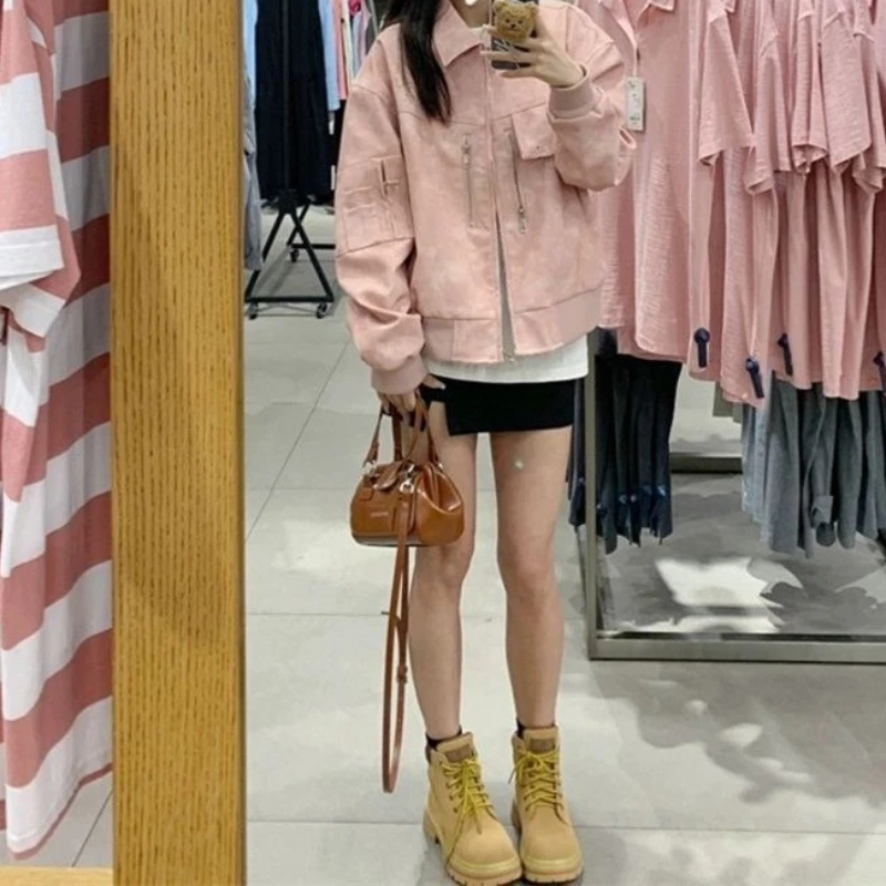 Jaket Kulit American Sweet Wind Tooling Desain Musim Semi dan Gugur 2025 Jaket Wanita Model Lokomotif