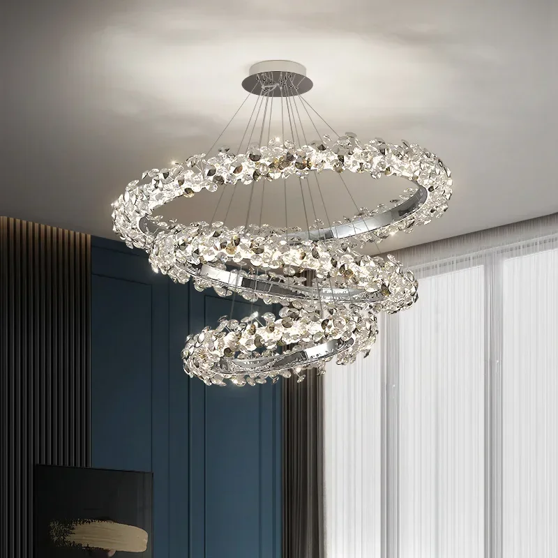 Luxury Sunflower Ring Crystal Pendant Lamps Nordic Modern Living Room Bedroom Ceiling Chandelier Home Decoration Luster Light