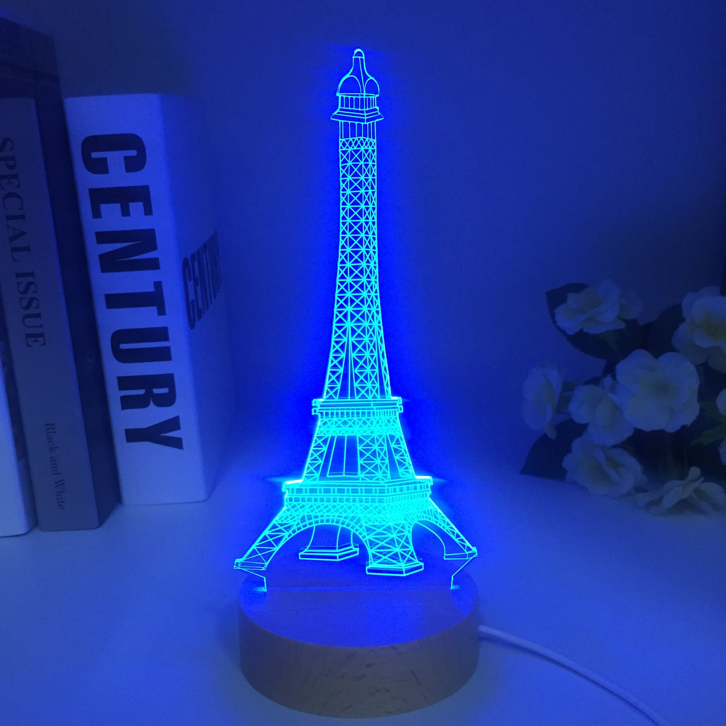 Eiffel Tower Led Night Light Colors Changing Kids Bedroom Nightlight Wooden Gift for Birthday Bedroom Decor Table 3D Lamp Gifts