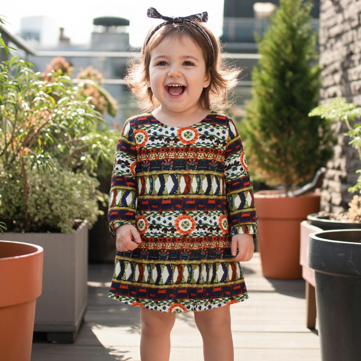 Sanlutoz Children Princess Girls Dresses Cute Printing Autumn Kids Dresses Retro Clothing