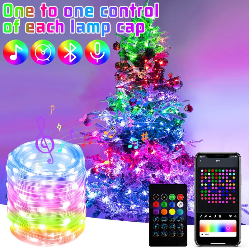 30M Smart Led Christmas Light String IP65 App Bluetooth Control Rgb Color Changing Fairy Lights Usb Powered Christmas Tree Decor