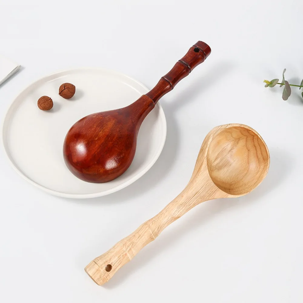 Wooden Bamboo Long Handle Sauna/Bath Varnish With Bamboo Joint Soup Spoon For Porridge Rice Spoon Water Spoon