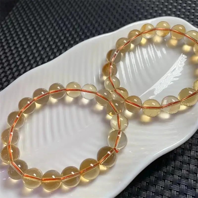 14.7MM Natural Lemon Citrine Bracelet Strand Healing Fashion Reiki Clear Stone Energy Jewelry For Christmas Gift 1PCS