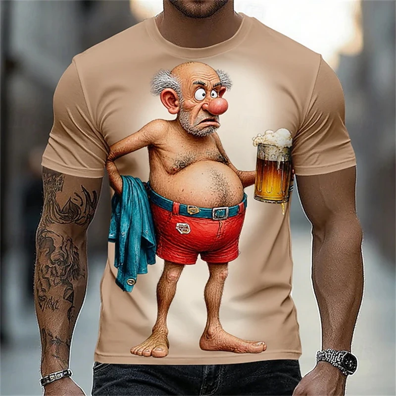 Summer Men Funny 3D Cartoon Character T‑Shirt Print Short Sleeve O‑Neck Tops Humor Beach Holiday Party Casual Tees Dropshipping