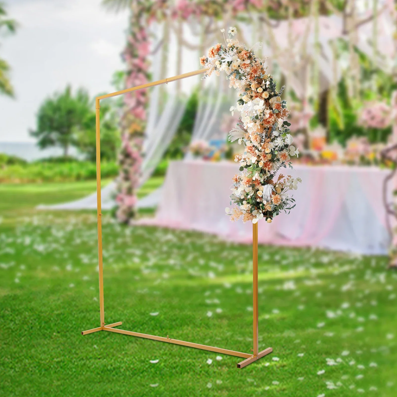 Wedding Arch Stand with Bases,Easy Assembly Square Garden Arch Metal Abor for Weddings Quinceaneras Party Event Decoration