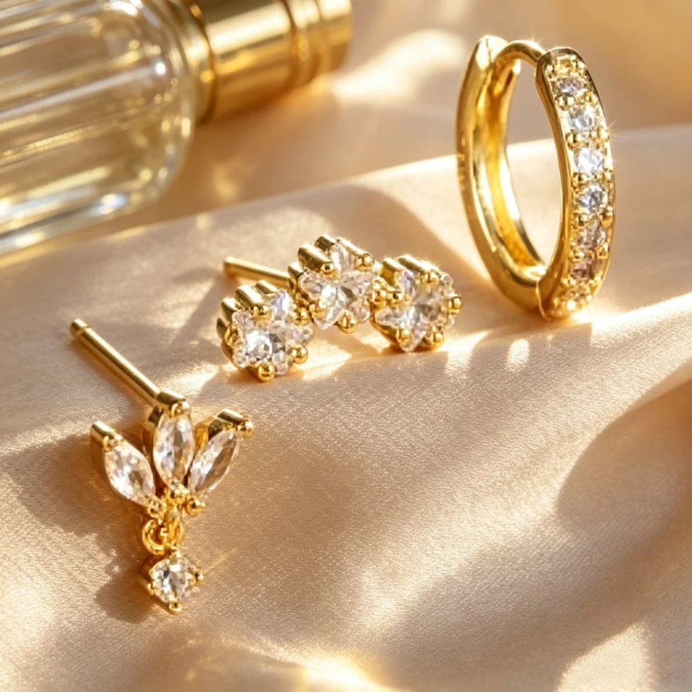 3/6Pcs Luxury Star Pendant Piercing Earrings Set For Women Stainless Steel Zircon Punk Ear Studs Earring Lady Jewelry