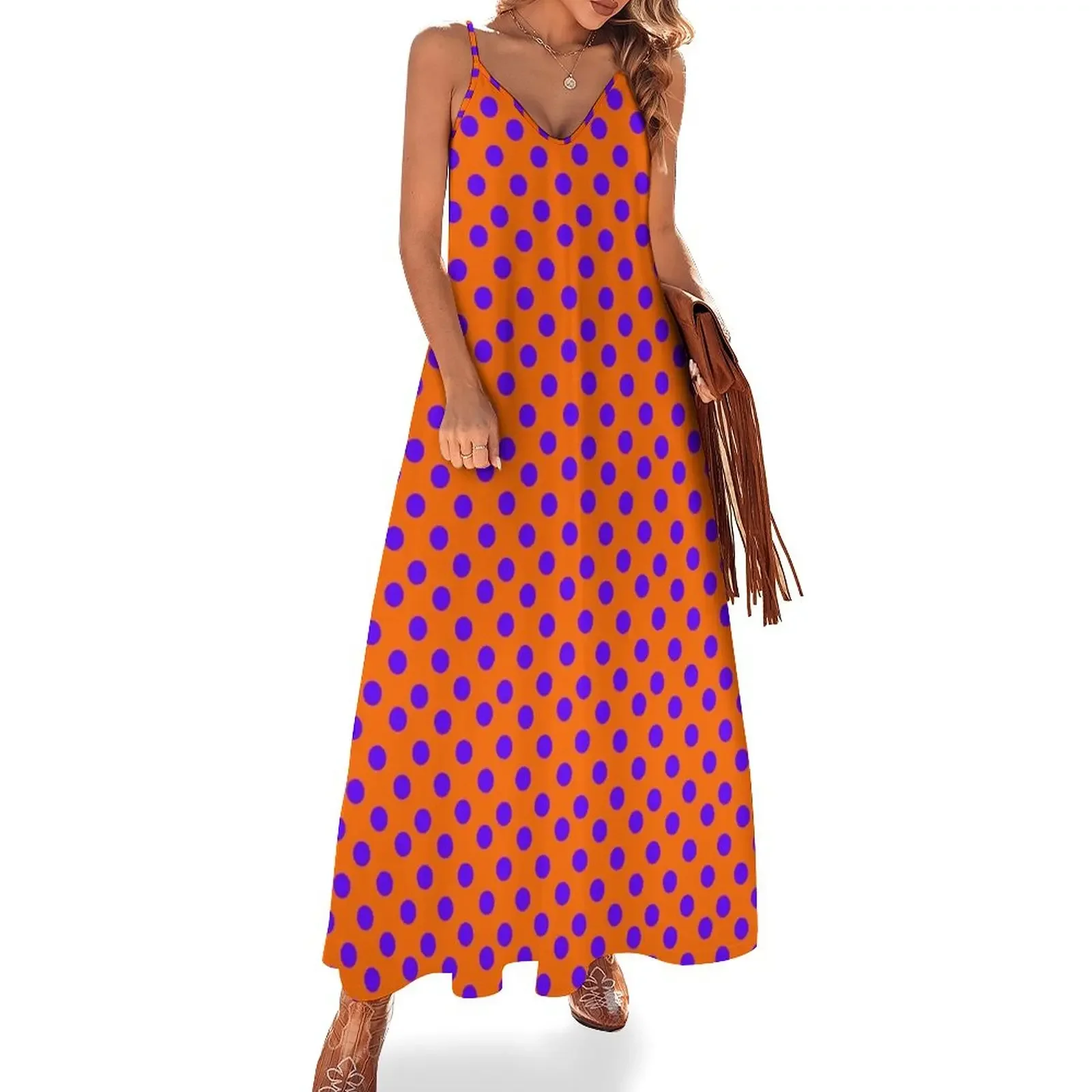 

Purple on Orange Polka Dots Sleeveless Dress women formal occasion dresses summer dress women 2025 summer dress woman 2025