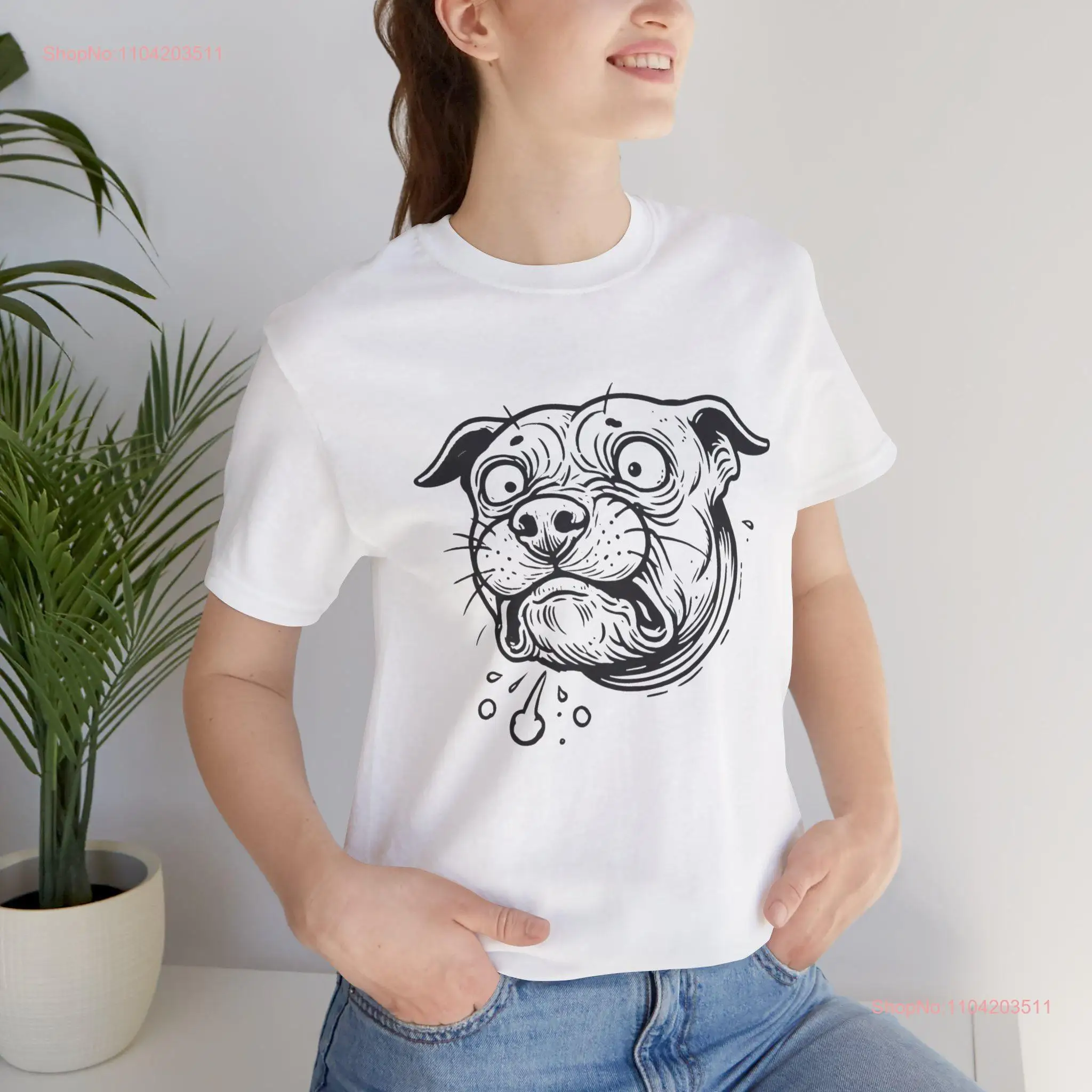 Funny Drooling Dog T Shirt Quirky Bulldog Face Humorous Pet Lover Animal long or short sleeves