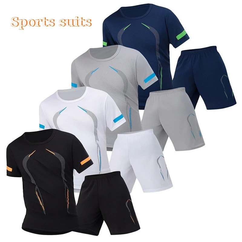 Men Summer Tracksuit Loose Plus Size Short Sleeve Shirt Shorts Set Casual Run Fitness Gym Sportswear Male Daily Athletic Outfit