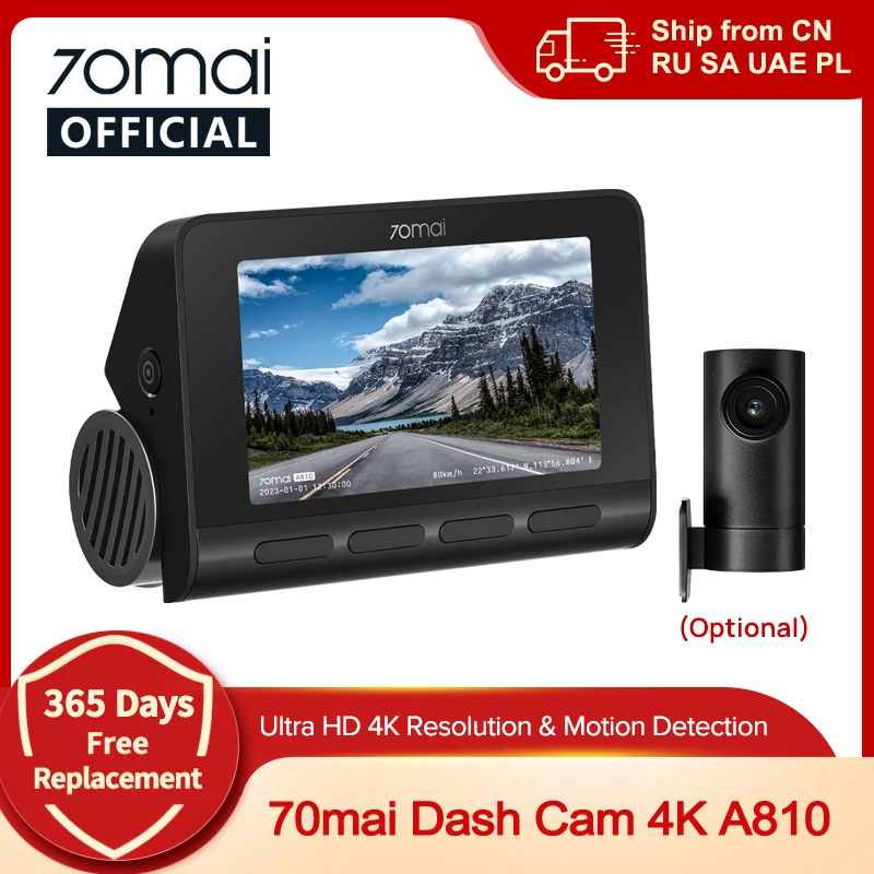 70mai 4Kドライブレコーダー A810 前後セット 4GモジュールLTE対応 UP04リモコン GPS ADAS搭載 車載カメラ 70mai A810 車載カメラ