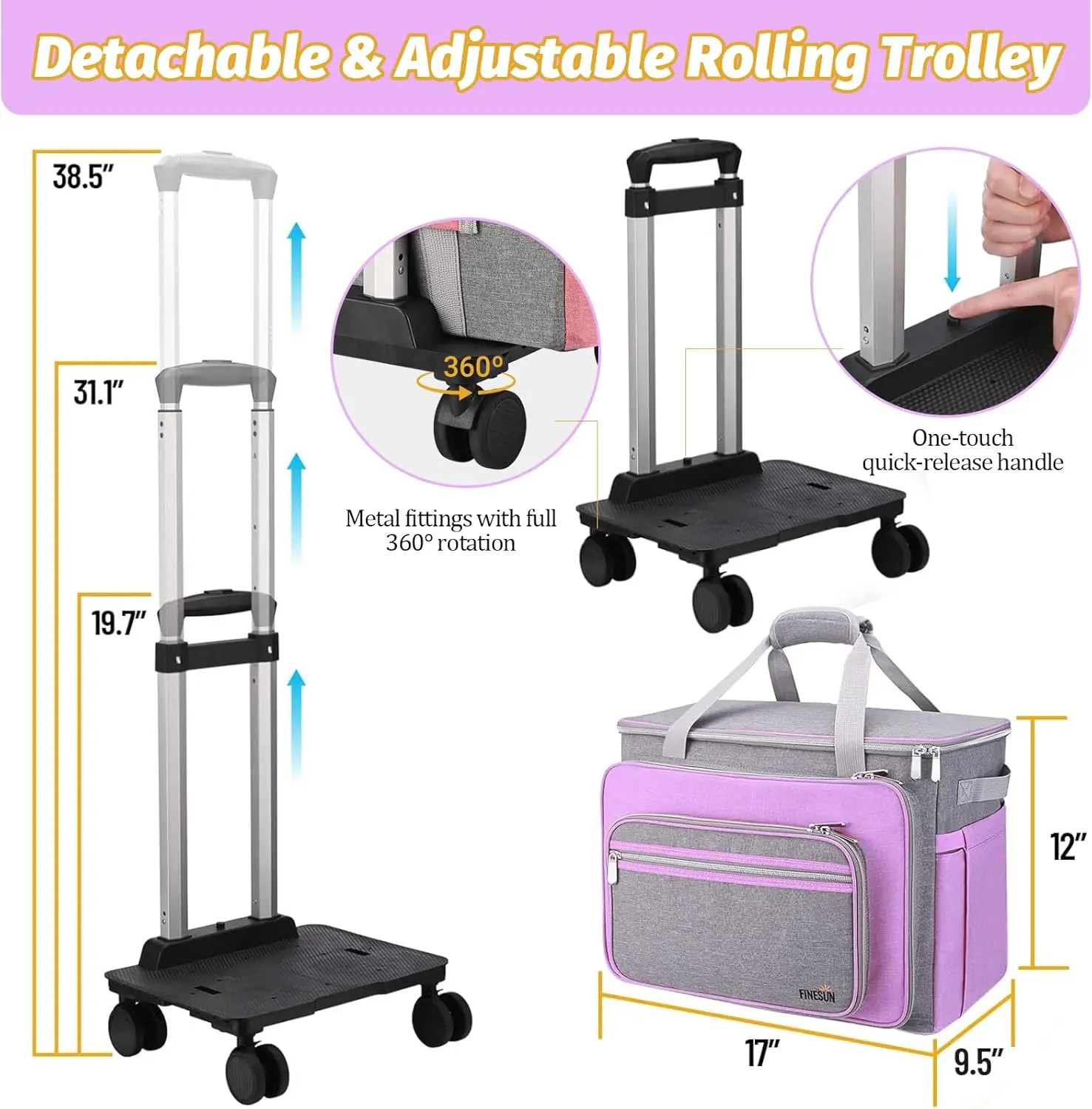 바퀴 달린 재봉틀 케이스, 브라더, 싱어, 베르니나 및 대부분의 재봉틀에 적합한 접이식 고급 롤링 재봉틀 운반 가방